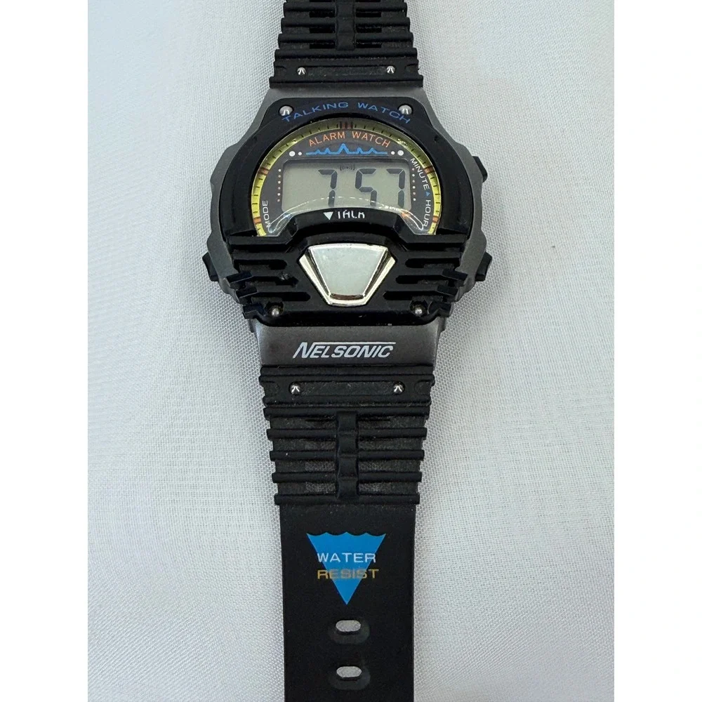 Nelsonic Talking Watch Vintage Digital Alarm Water Resist Black NO72 107